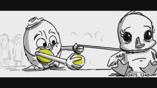 Humpty Dumpty collects golden eggs from a baby goose in this deleted scene.