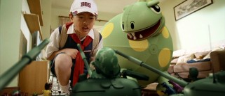 Raymond chastises militarily-dressed Bailey for leading all these crudely-animated CG playthings into his room.