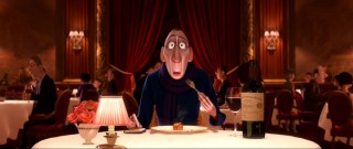 Snobby food critic Anton Ego (voiced by and somehow resembling Peter O'Toole) has an unexpected reaction to Remy's ratatouille.