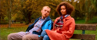Dennis (Simon Pegg) shares a park bench with his baby mama Libby (Thandie Newton).