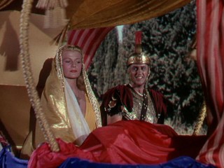 Claudius (Stewart Granger) tries to chat up the initially distant Salome (Rita Hayworth).