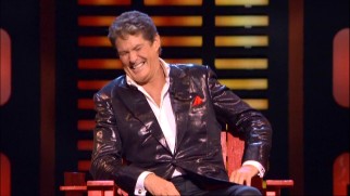 What a great sport! David Hasselhoff looks oh so comfortable laughing at all the jokes about his career woes and alcoholism.