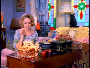 Sabrina the Teenage Witch (Melissa Joan Hart) lives up to her name by using her spirited pointer finger to conjure up a dessert.