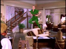 She can fly... well, sort of. Sabrina dresses up like Peter Pan to thwart a trio of rowdy pirates.