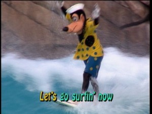 Goofy shows off his impressive surfing skills to a scene set to, of course, a Beach Boys song that is not performed by them.