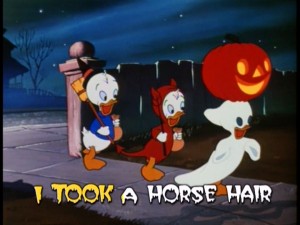 The 1952 Huey/Dewey/Louie short "Trick or Treat" is one of many Disney animated productions spotted in the "Casting My Spell" sequence.