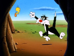As is often the case, Sylvester's attempt to capture Tweety results in tears and pain. Although, here it might be the wool allergy.