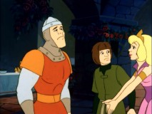 Princess Daphne reminds Dirk the Daring and his squire Timothy that tomorrow is her birthday, setting them forth in the Dragon's Lair episode, "Tale of the Enchanted Gift."