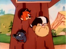 Per tradition, Crazy Claws outsmarts fur trader Rawhide Clyde and his dog Bristletooth in the gang's "Kwicky Koala Show" short.
