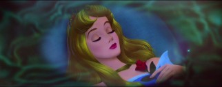 So that's why the movie's called Sleeping Beauty! Princess Aurora's indefinite doze is seen in the middle of dark clouds.