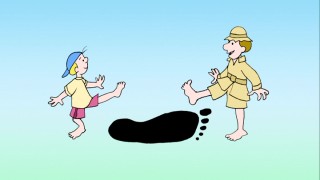 Boy and man try to figure out how to reduce their Sasquatch-sized carbon footprint.