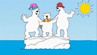 Polar bears Jack, Lou, and Bob cling to an iceberg that global warming threatens in their "Report from the North Pole."
