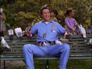 The Janitor's new baby blue uniform has quite the calming effect on all of the creatures in the world.