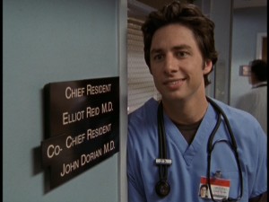 Being made the "Co-Chief Resident" doesn't keep J.D. from smiling.