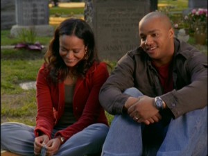 Nor does being in a cemetary prevent Carla and Turk from having a laugh.