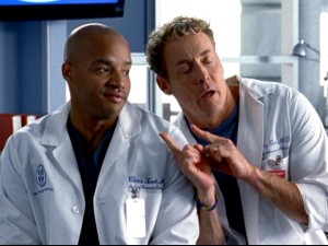 Despite holding the hospital's highest positions of authority, Doctors Turk (Donald Faison) and Cox (John C. McGinley) are not above some sophomoric gloating.