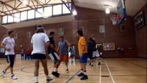 Actors and athletes collide in basketball games seen in "Recreating the ABA." Recognize the guy in the bright yellow shirt?