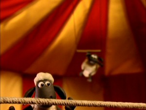 Shaun can't seem to get the timing right to rescue little Timmy from high upon the trapeze and tightrope.