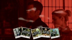 Benjamin and Jane are slightly obscured by reflective water in the red-tinted animated main menu.