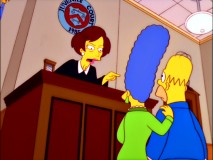 Newly-introduced no-nonsense Judge Constance Harm throws the book at Homer and Marge in "The Parent Rap."