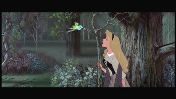 Briar Rose (Princess Aurora in hiding) serenades the forest.