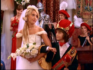 Maddie (Ashley Tisdale) looks less than thrilled to wed the adoring young Lichtenstamp prince Jeffy (Uriah Shelton).