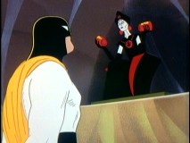 Black Widow, later known as The Spider Woman, torments Space Ghost while wielding his power bands.