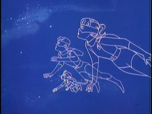 Floating in inviso power, Jan, Jace, and Blip save the animators time and money while also eluding villains who can't detect them.
