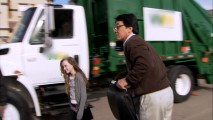 Add "Segway Rider" to "Stunt Master and Mentor" as Jackie Chan takes a short ride with a little friend in front of what's clearly not a Waste Management truck.