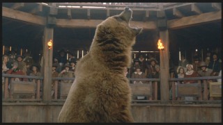 This bear is Squanto's opponent in a spectacle that Sir George arranges.