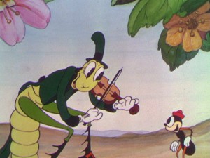 A jovial grasshopper leads a worker ant astray from his tasks in "Grasshopper and the Ants."