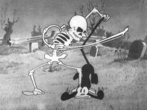 Apparently this skeleton wants to emulate Mickey Mouse from "Steamboat Willie."