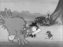An angry mother hen screeches at a hapless duckling in the 1931 "Ugly Duckling."