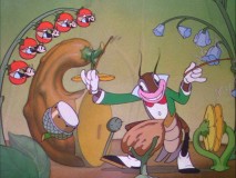 A jazzy bug drummer jams to the big band music in "Woodland Caf."