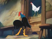 The pompous cock Chanticleer woos a fair young pullet in "Farmyard Symphony."
