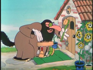 The original appearance of the wolf's Jewish peddler disguise in "The Three Little Pigs."