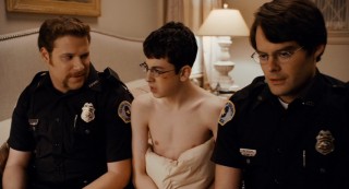 When Officers Michaels and Slater reconnect with "McLovin", the 25-year-old organ donor is naked and in bed.