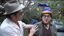 No, this isn't Jonah Hill's Harry Potter audition tape; it's the odd "Snakes on Jonah", in which there's a large frog making Hill's wizard hat move.