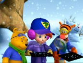 Pooh, Darby, and Tigger catch snowflakes on black paper and investigate them in the bonus episode "Tigger Goes Snowflakey."