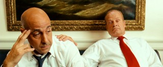 President Andrew Boone (Kelsey Grammer) offers a supportive hand on the shoulder of the seasoned campaign manager (Stanley Tucci) who has to figure out how to win a single man's vote.