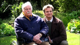 Colin Firth poses for a picture with the real Eric Lomax on the set of "The Railway Man."