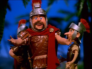 The villainous tax collector Brutus and his hapless sidekick Plato seize and burn musical instruments in "The Little Drummer Boy Book II."