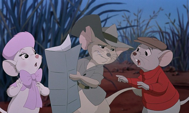 Know-it-all Australian guide mouse Jake stands in the way of Bernard and his marriage proposal for Miss Bianca.