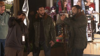 Ice Cube and his stunt double take direction on an action scene in "An Explosive Ride."