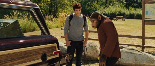 In "Rise of the Planet of the Apes", San Francisco scientist Will Rodman (James Franco) raises intelligent chimpanzee Caesar (Andy Serkis) like his son, complete with Muir Woods National Monument outings.