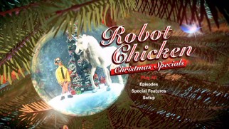 The Nerd and unicorn ornament from the latest Christmas special's opening credits serves as fitting main menu image.