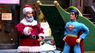 Santa Claus and Superman hold a race to see who's faster.