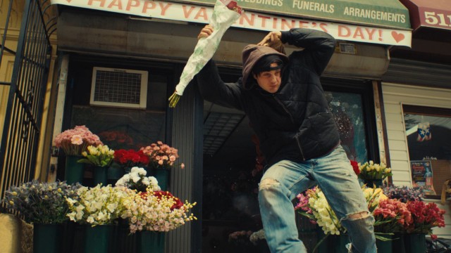 Tommy (Michael Pitt) is wished a Happy Valentine's Day upon exiting the florist he just robbed in the film's opening scene.