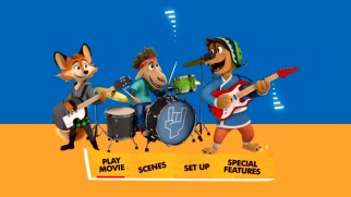 Bodi and his friends rock out in a still from Rock Dog's animated DVD main menu.