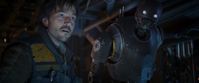 Cassian Andor (Diego Luna) and the droid K-2SO (voiced by Alan Tudyk) number among the good guys of "Rogue One."